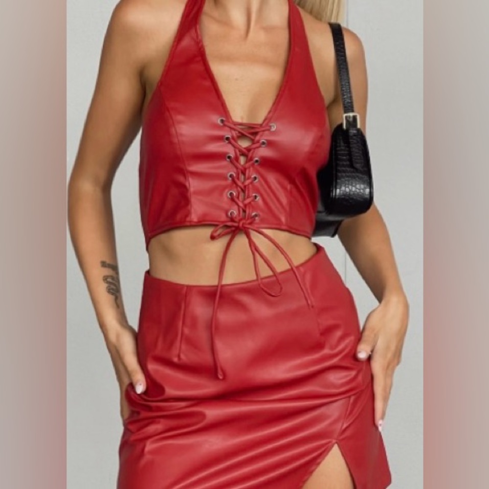 Princess Polly Red Electra Lace-Up Halter Top